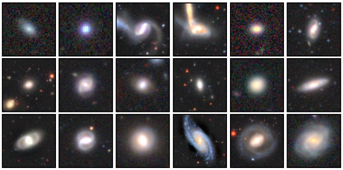 A network of 18 galaxies of different shapes